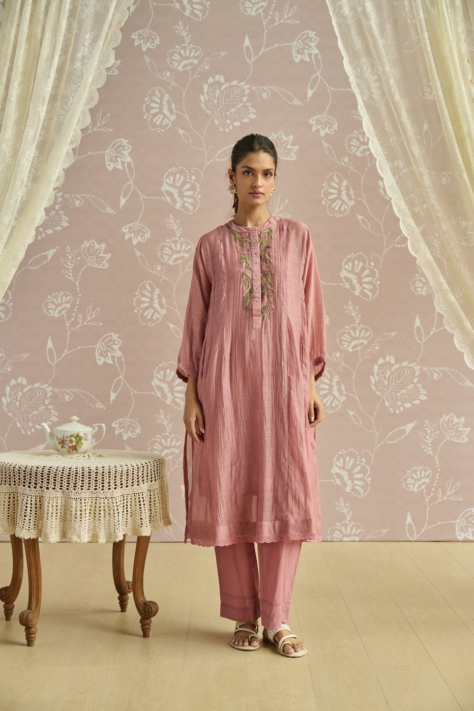 Dusty Rose Embroidered Kurta Set