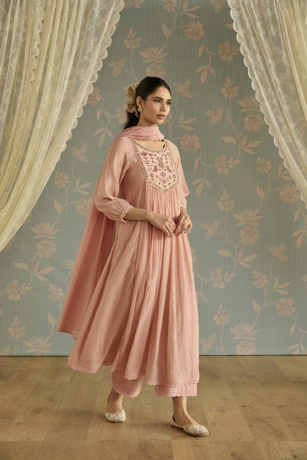 Blush Pink Embroidered Yoke Kurta Set