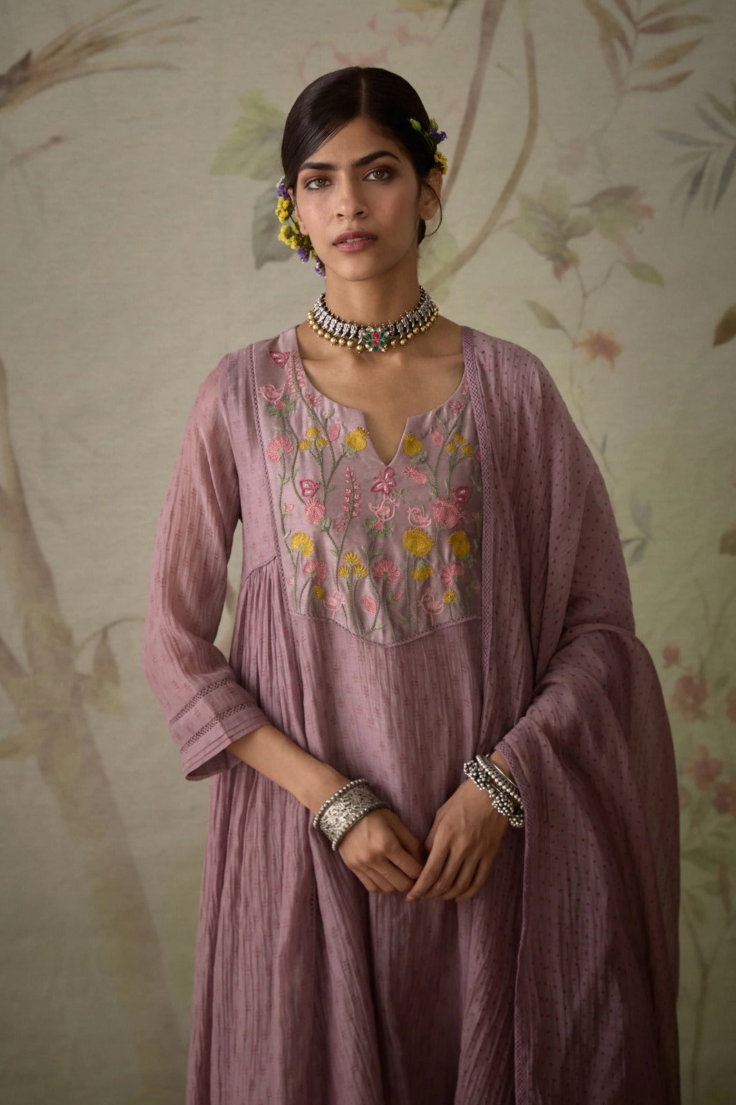 Dusty Rose Embroidered Kurta Set