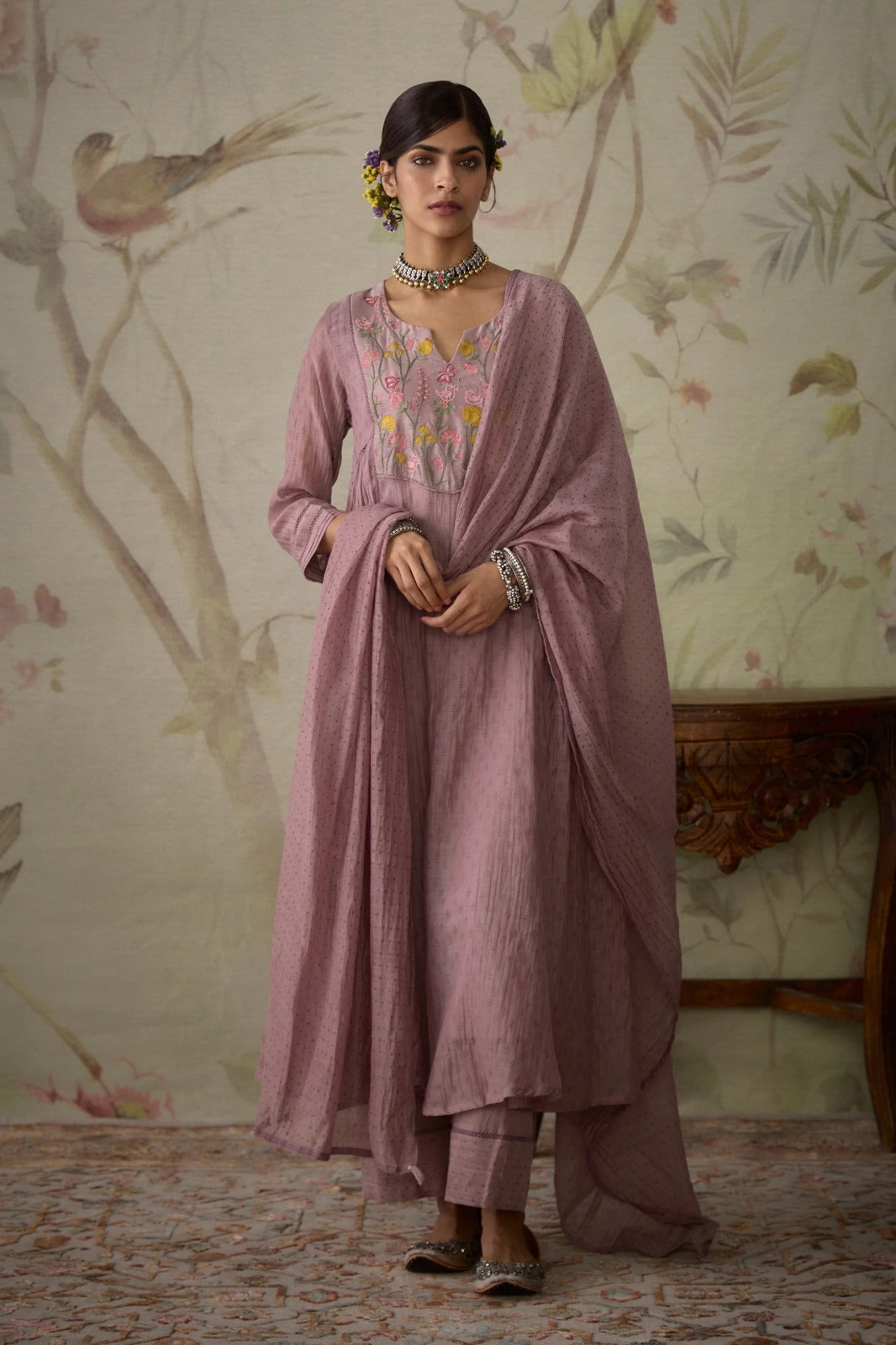 Dusty Rose Embroidered Kurta Set