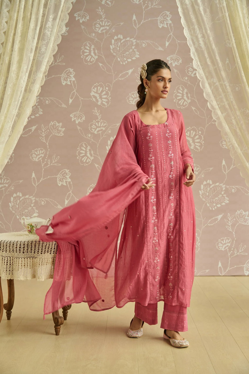 Rose Pink Embellished Kurta Set