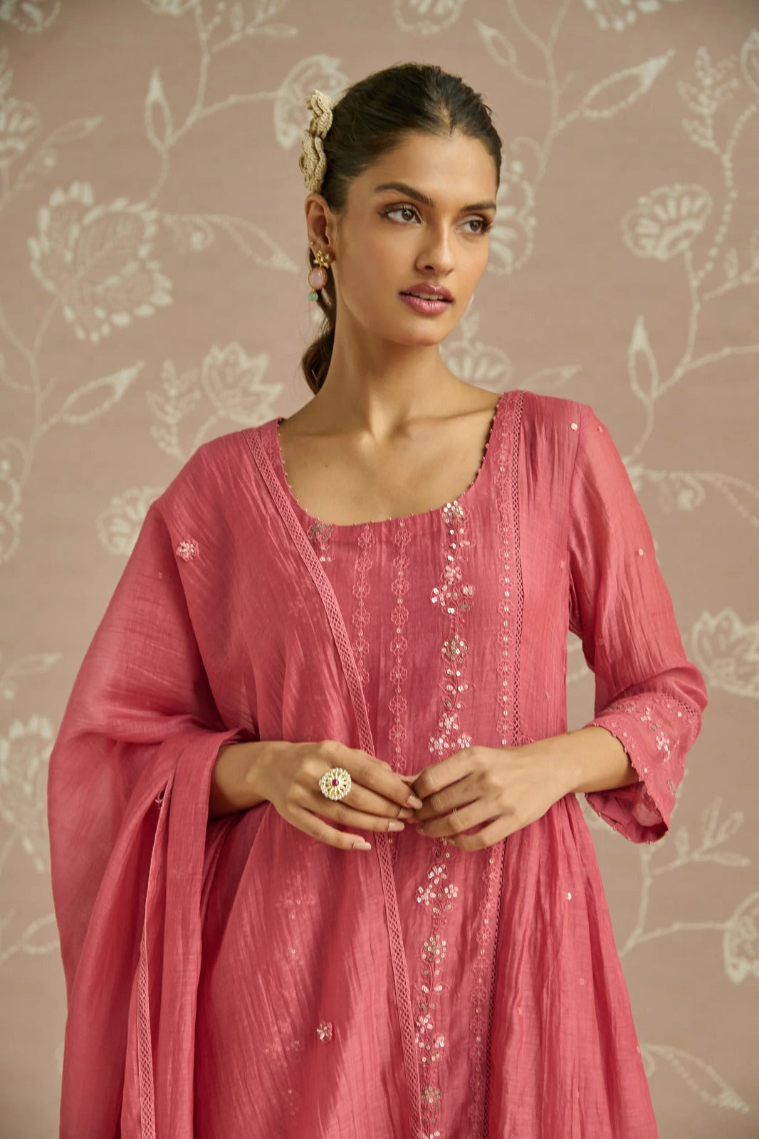 Rose Pink Embellished Kurta Set