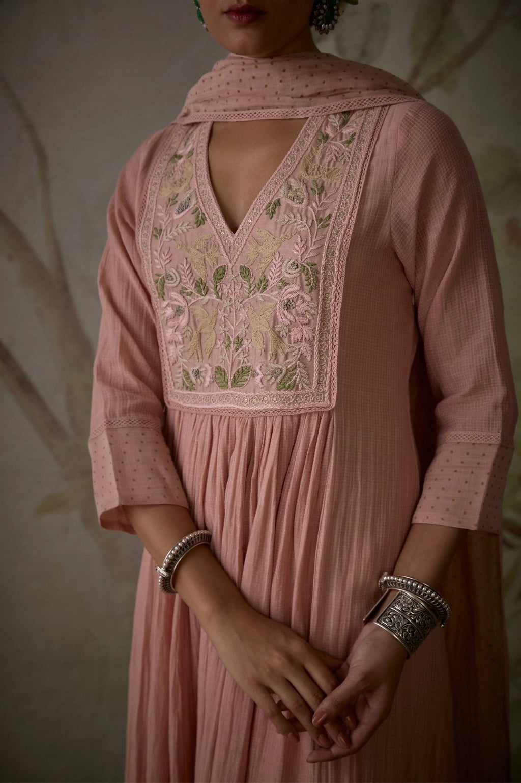 Blush Pink Lace Detailed Kurta Set