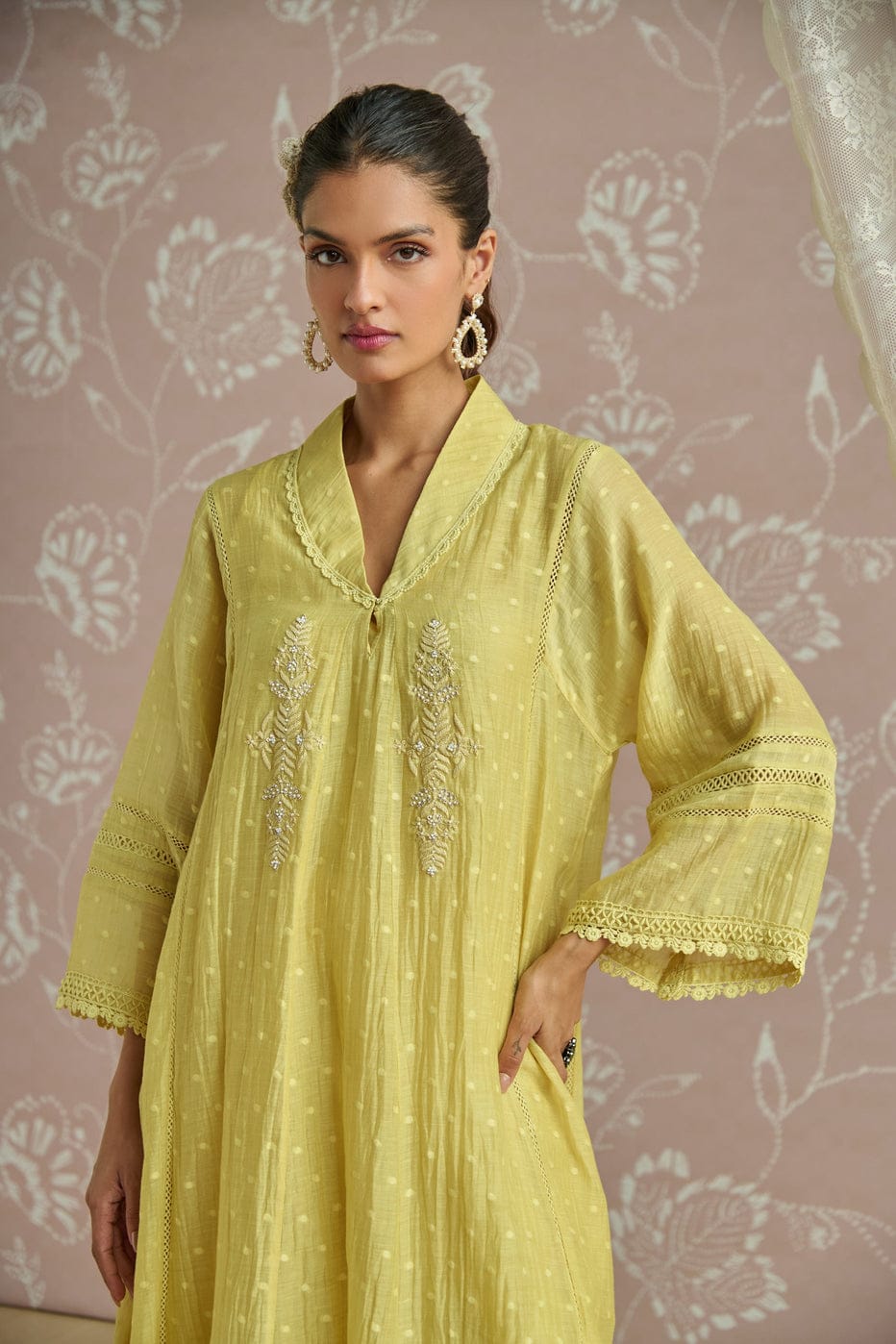 Lime Yellow Embroidered Kurta Set