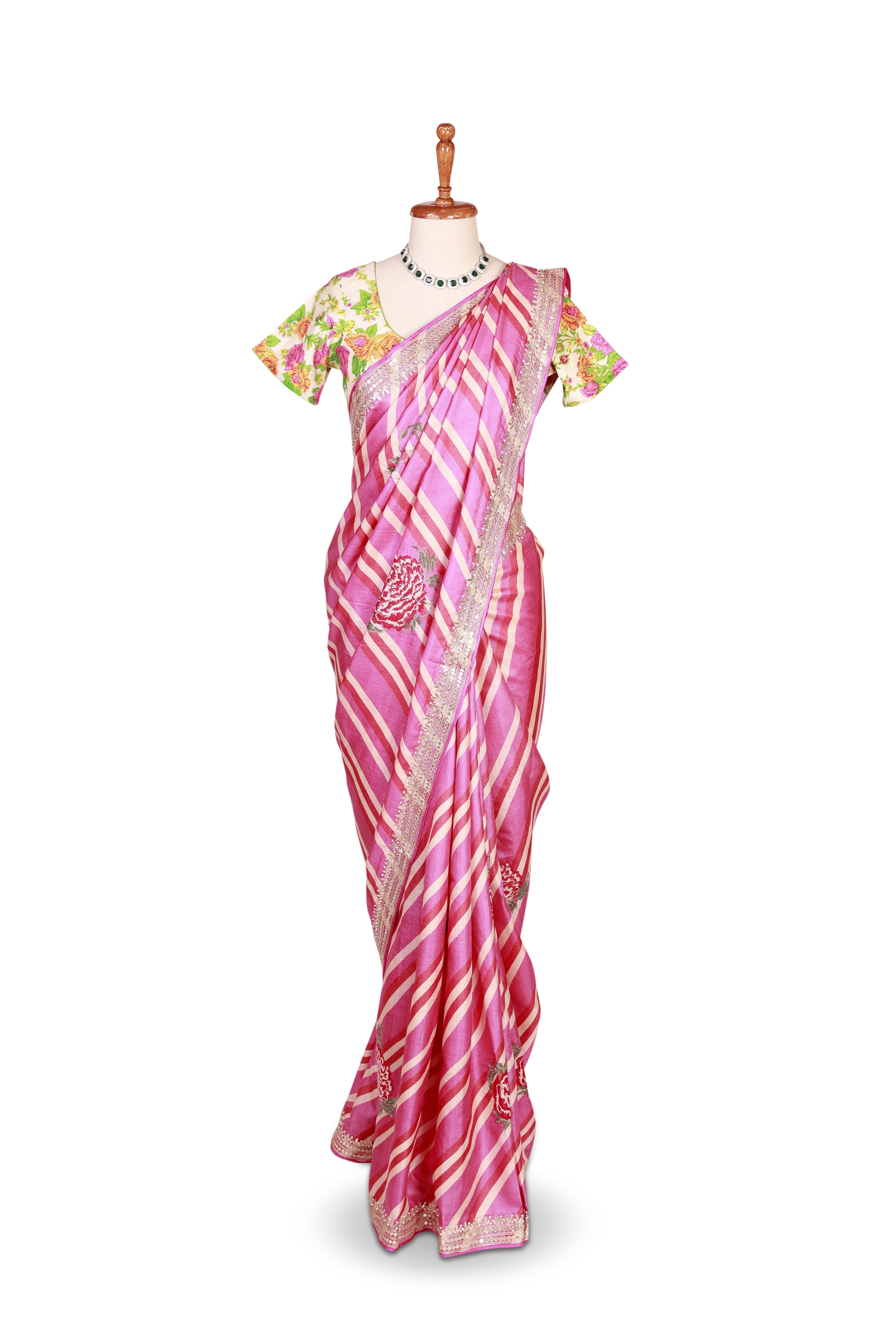 Pink Tussar Gota Work Saree