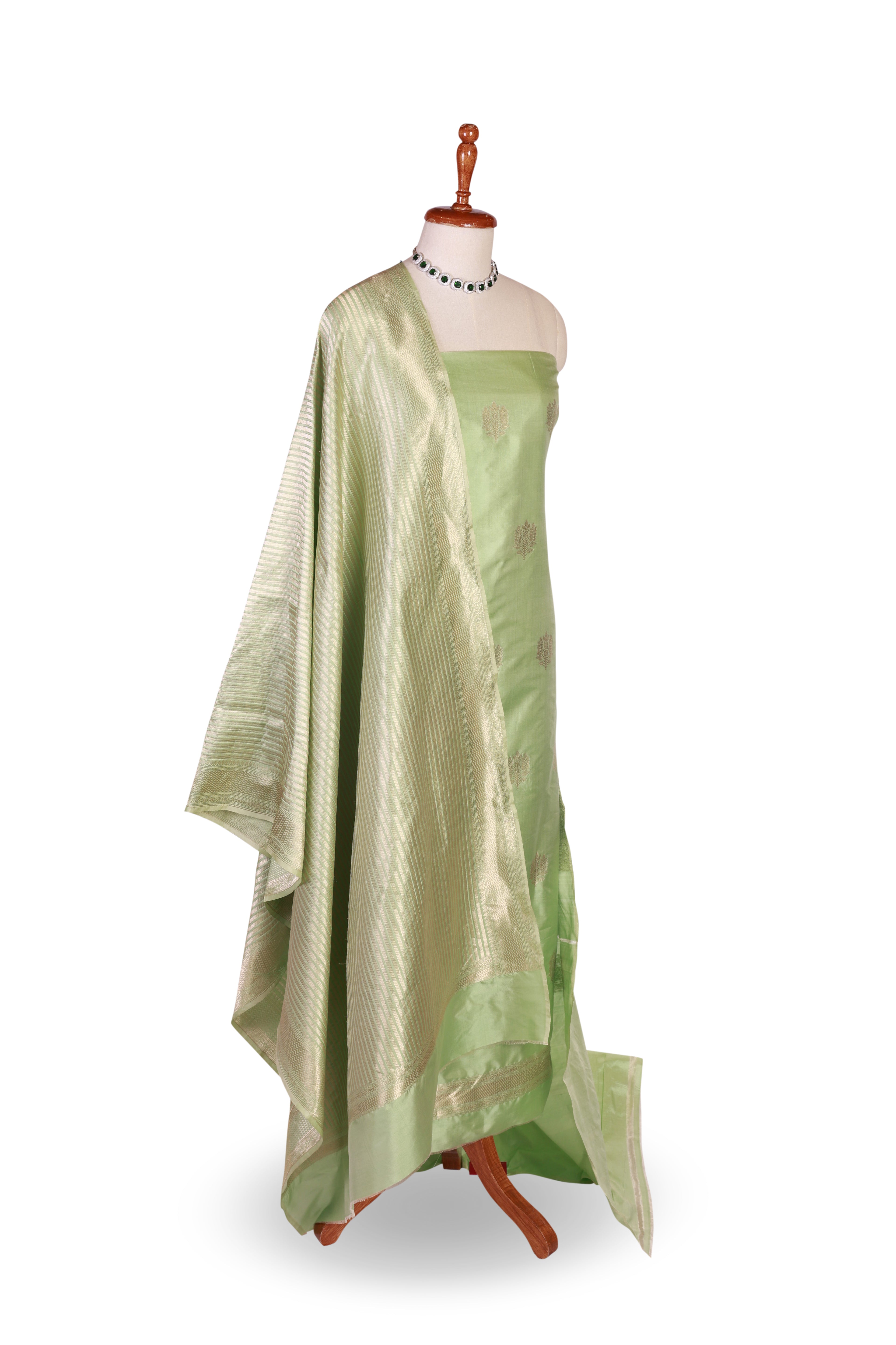 Pistachio Green handwoven banarasi Silk Suit set