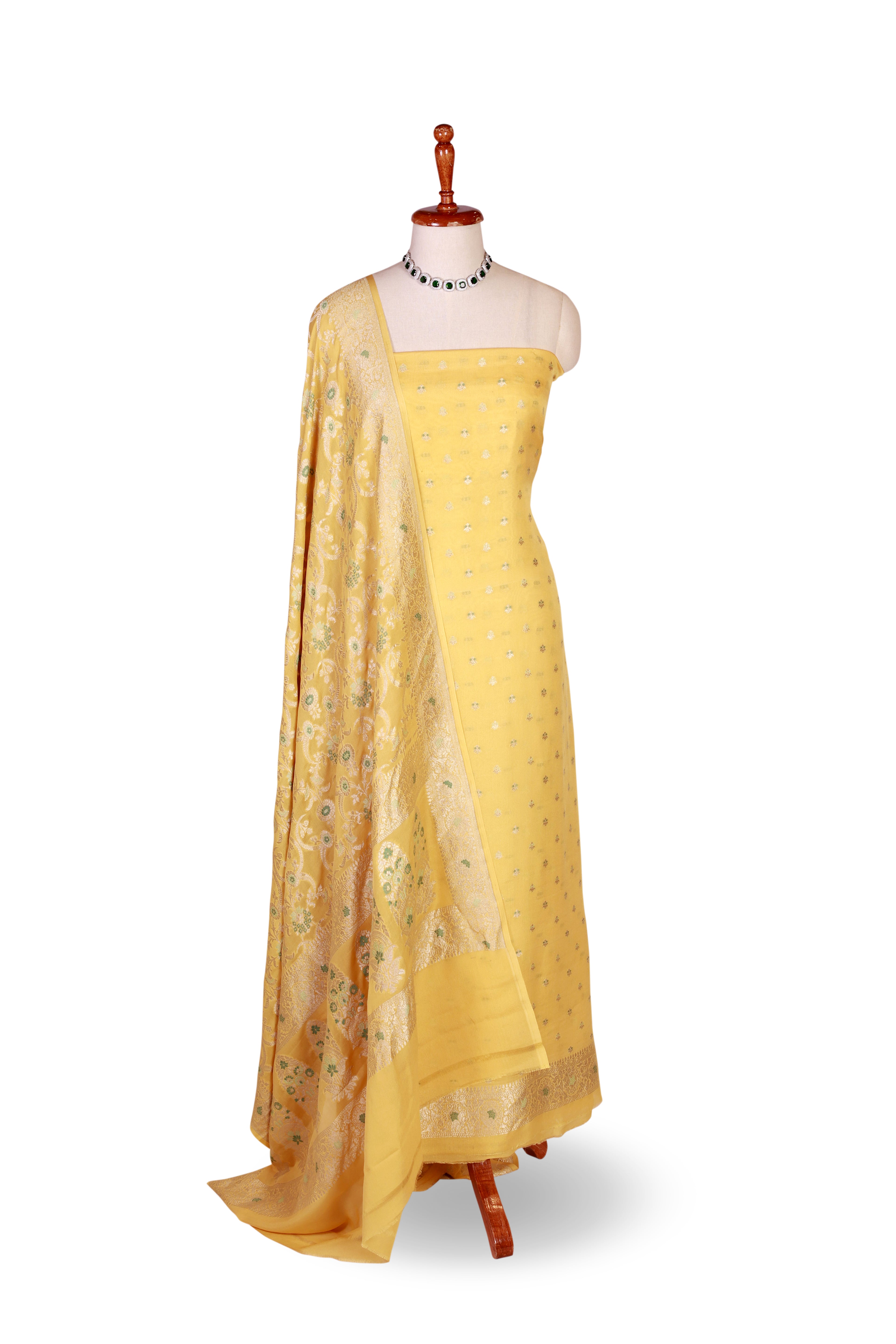 Sunshine Yellow Banarasi geargette Suit Set with Dupatta