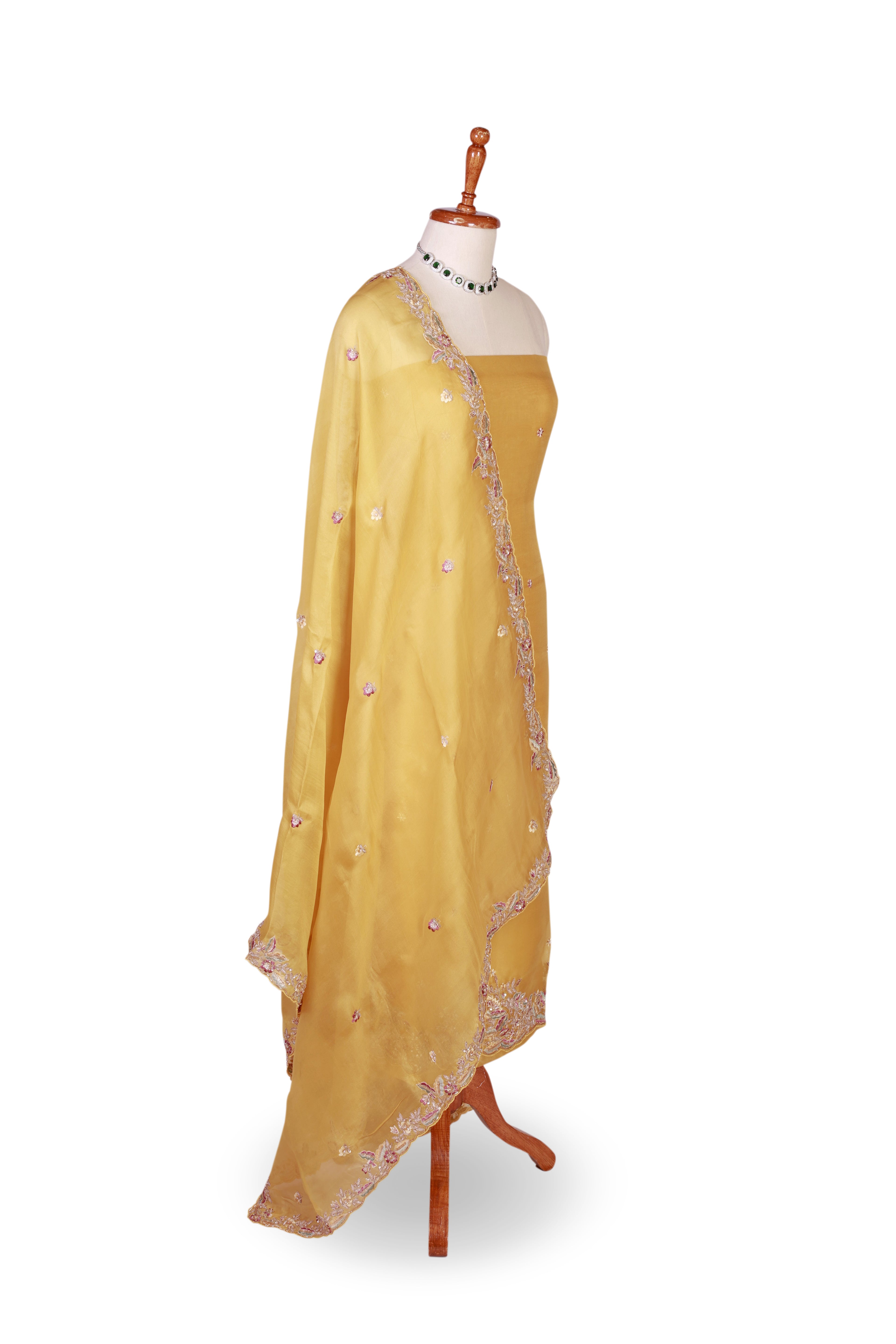 Sunshine Yellow Embroidered Organza Silk Suit Set