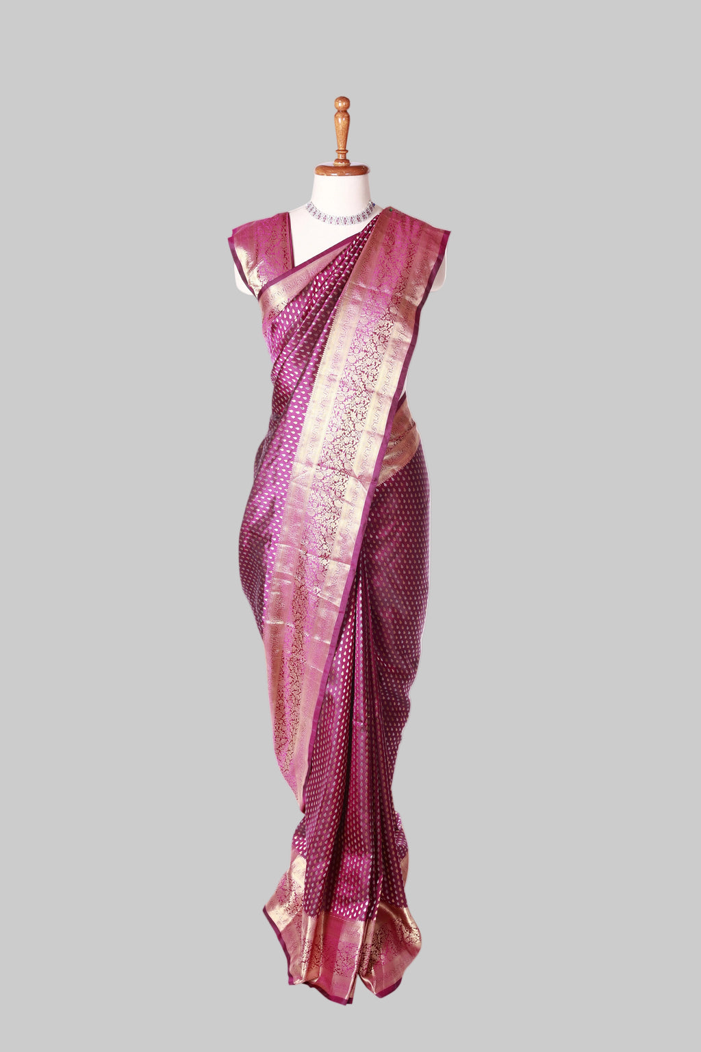 Purple Kancheepuram Pure Pattu Saree with Copper-Gold Sona Rupa Weaving