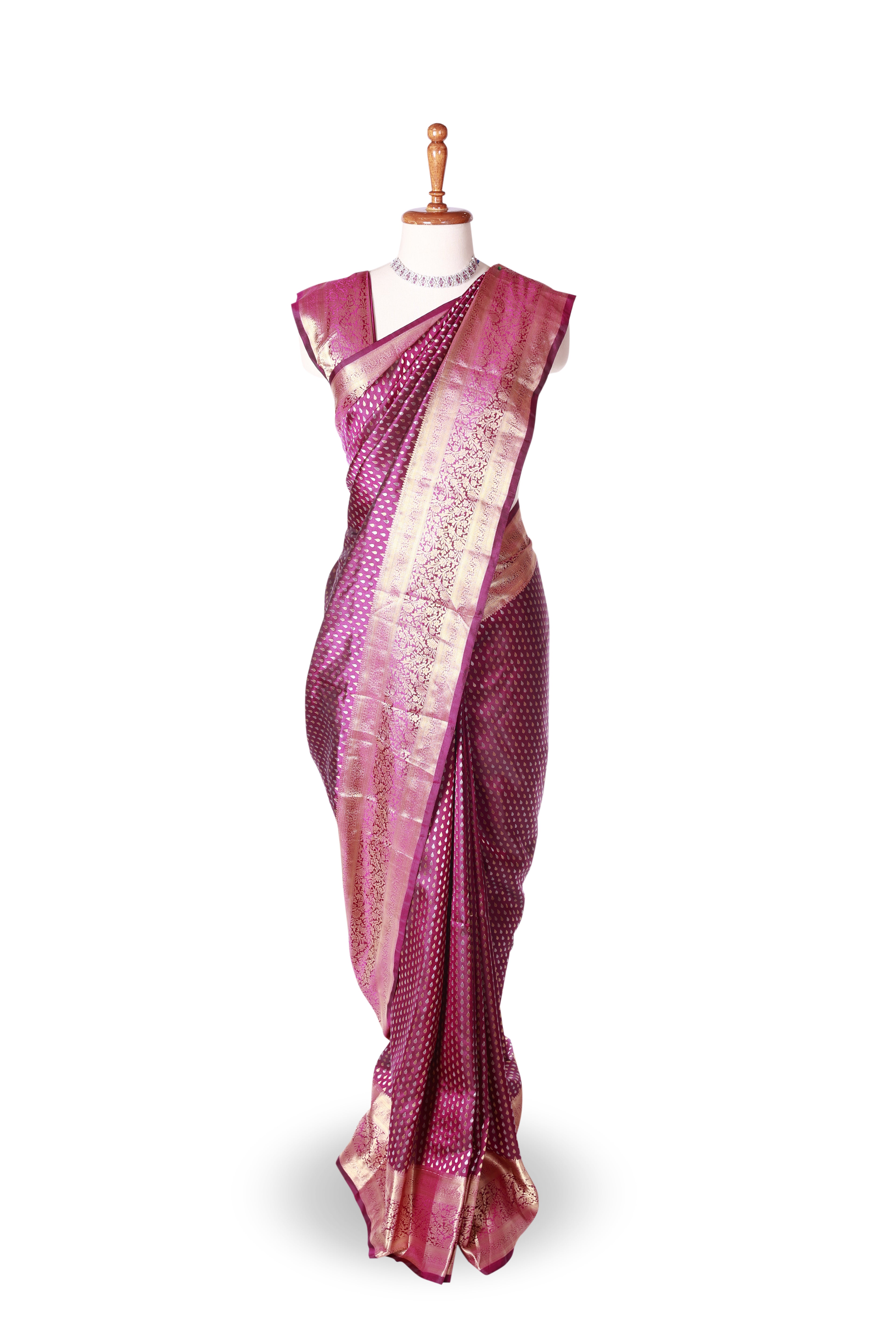 Purple Kancheepuram Pure Pattu Saree with Copper-Gold Sona Rupa Weaving