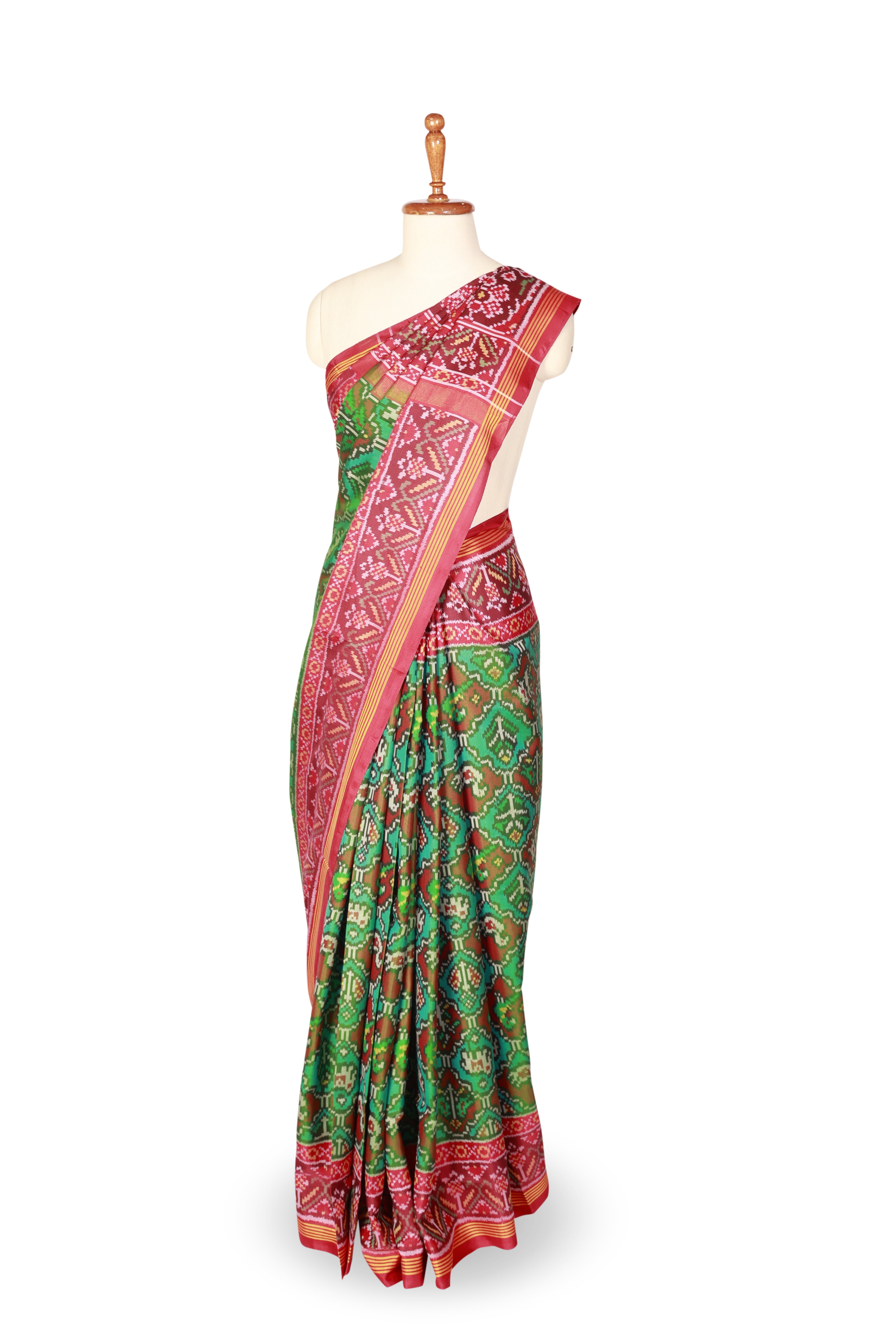 Traditional Patola Silk Saree in Green and Red