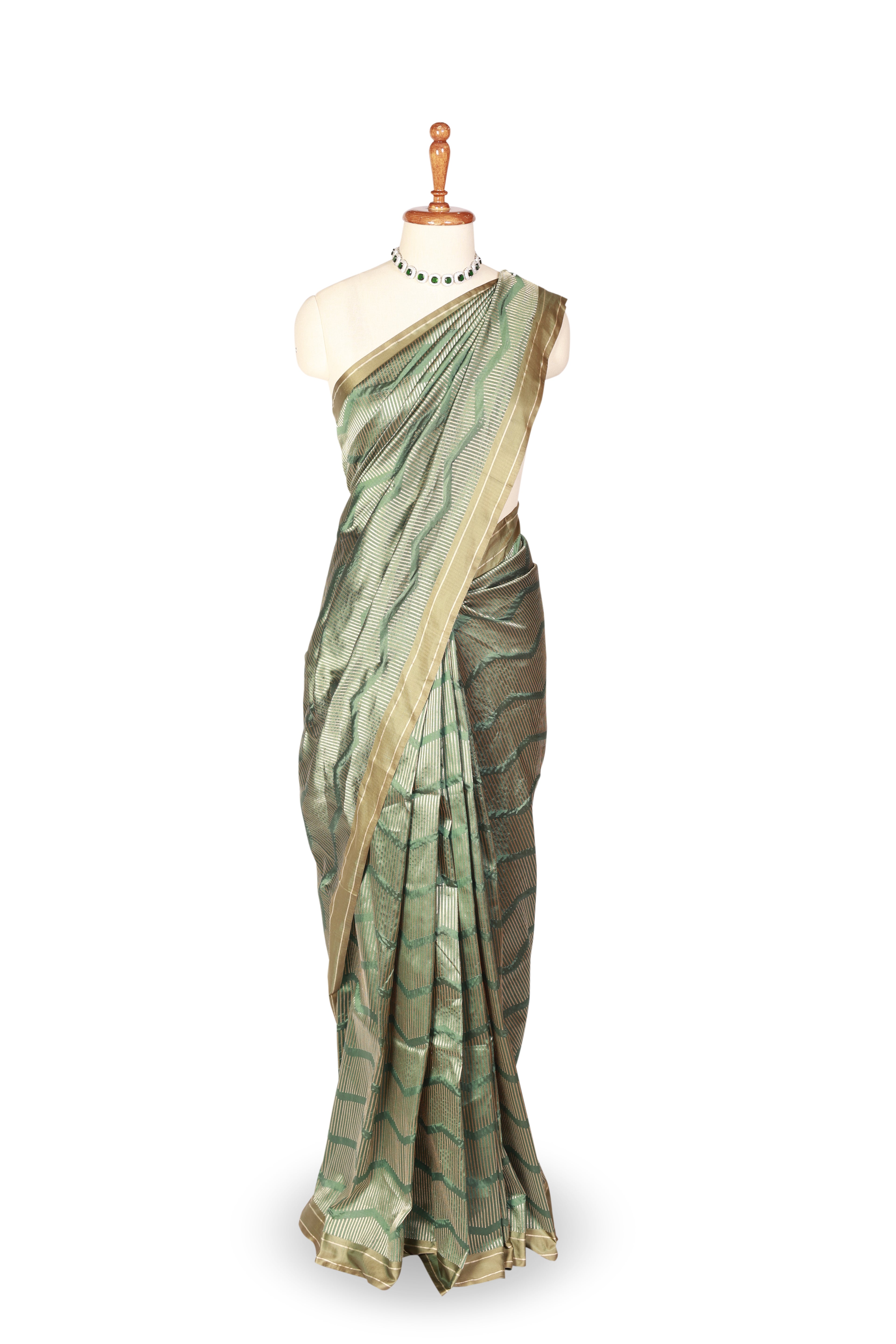 Elegant Soft Silk Saree in Olive Green and Gold