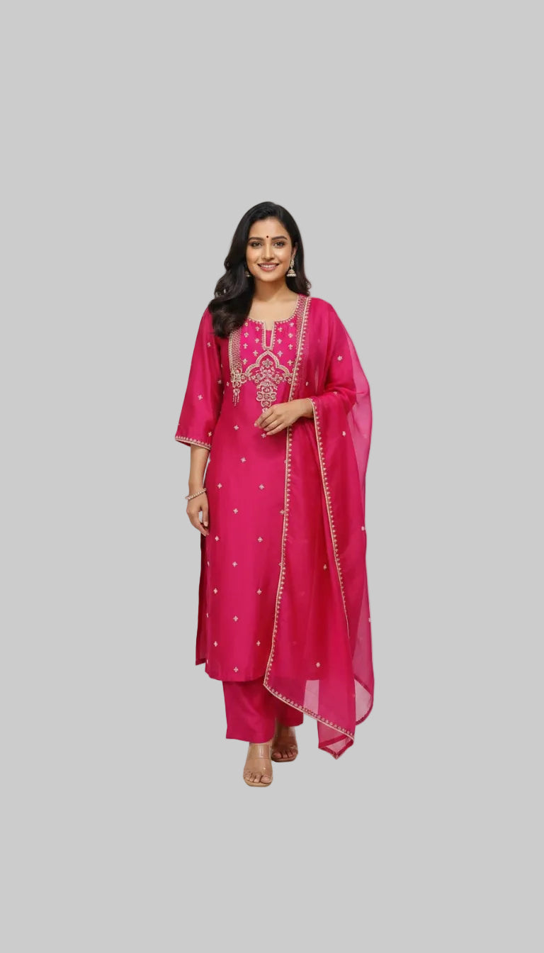 Radiant and Graceful Pink Kurta Set with Embroidered Detailing
