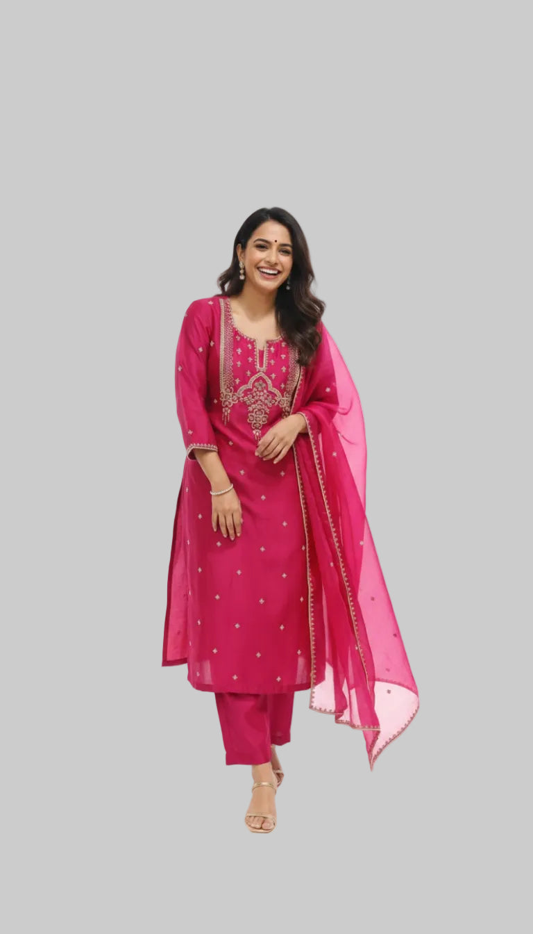 Radiant and Graceful Pink Kurta Set with Embroidered Detailing