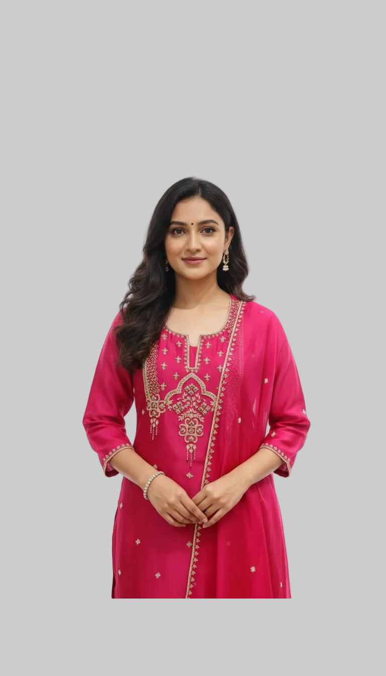 Radiant and Graceful Pink Kurta Set with Embroidered Detailing