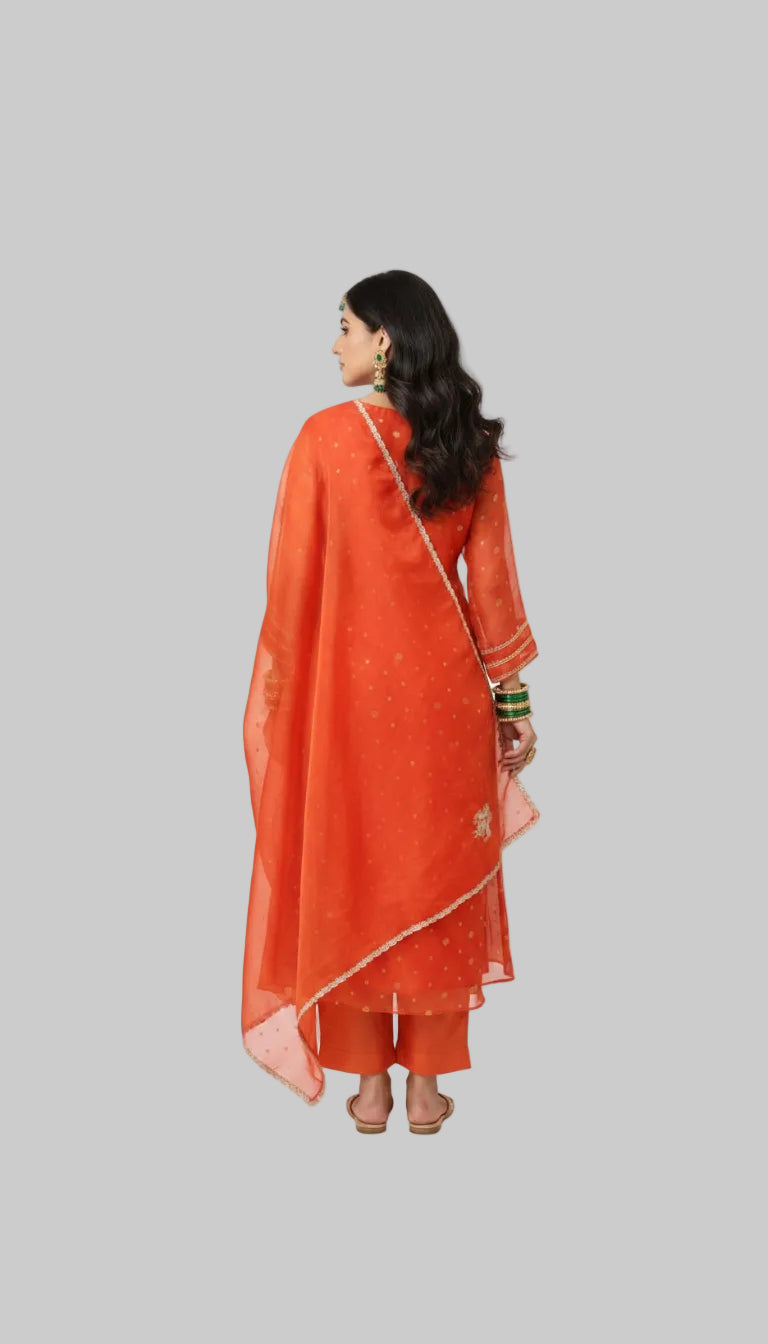 Vibrant and Elegant Orange Kurta Set with Delicate Embroidery