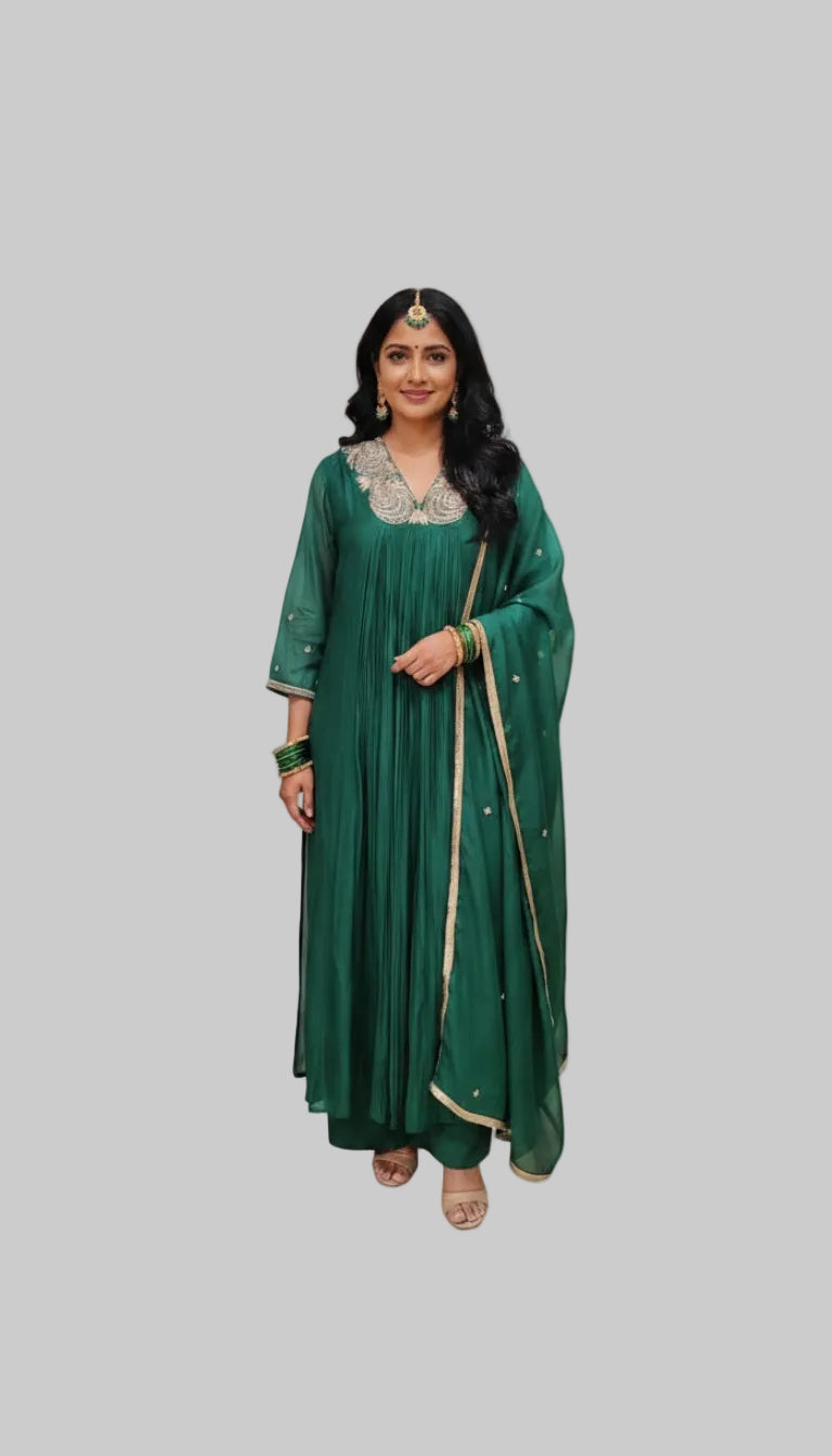 Emerald Green Embroidered Anarkali Kurta Set