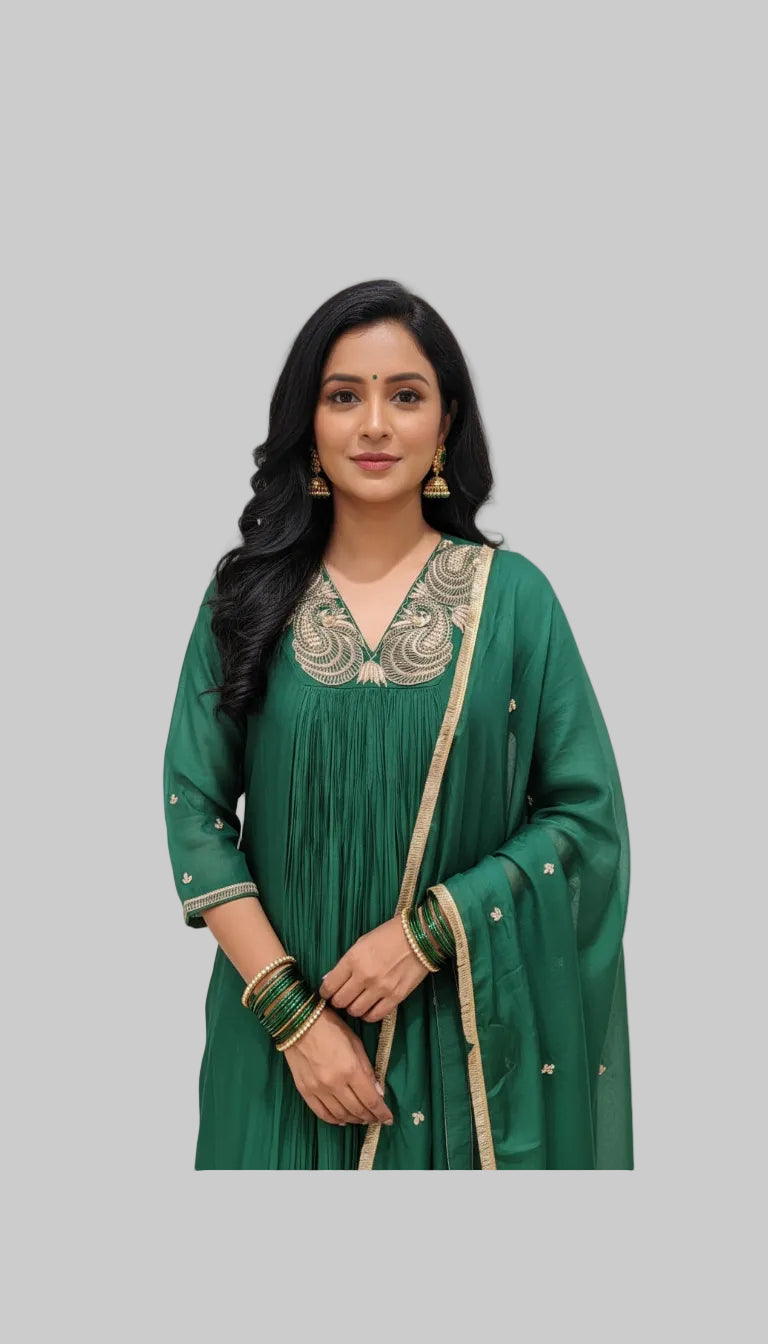 Emerald Green Embroidered Anarkali Kurta Set