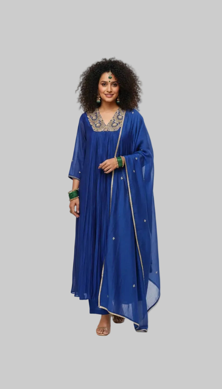 Royal Blue Embroidered Anarkali Kurta Set