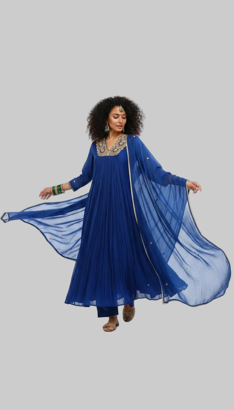 Royal Blue Embroidered Anarkali Kurta Set