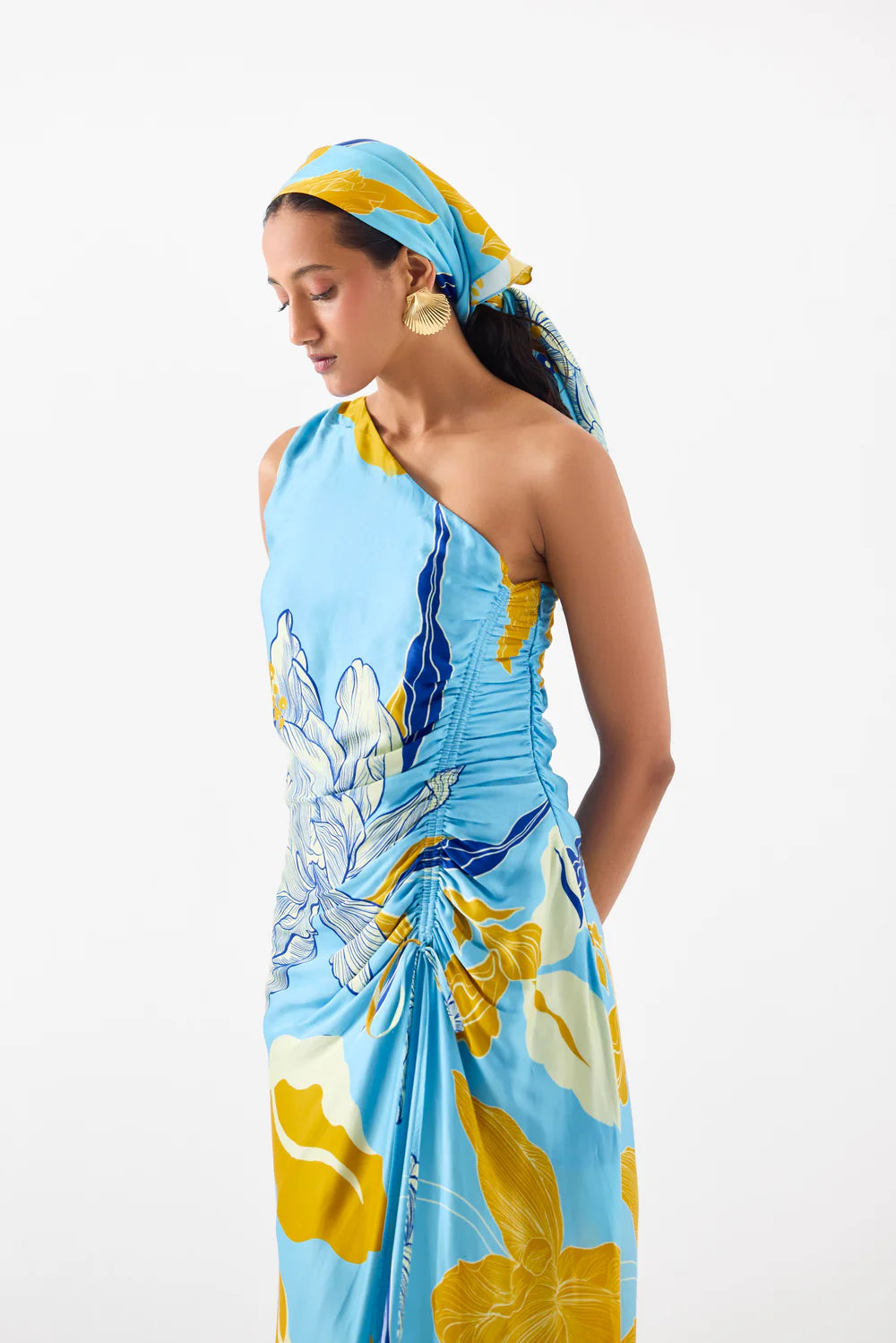 Studio Rigu White Rose One Shoulder Dress