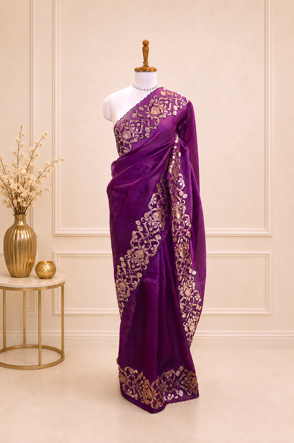 Purple Pure Organza Silk Saree with Brocade Silk Blouse