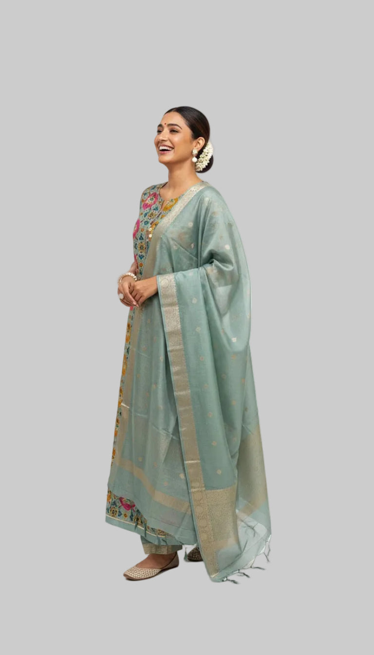 Elegant Sea Green Embroidered Kurta Set with Dupatta