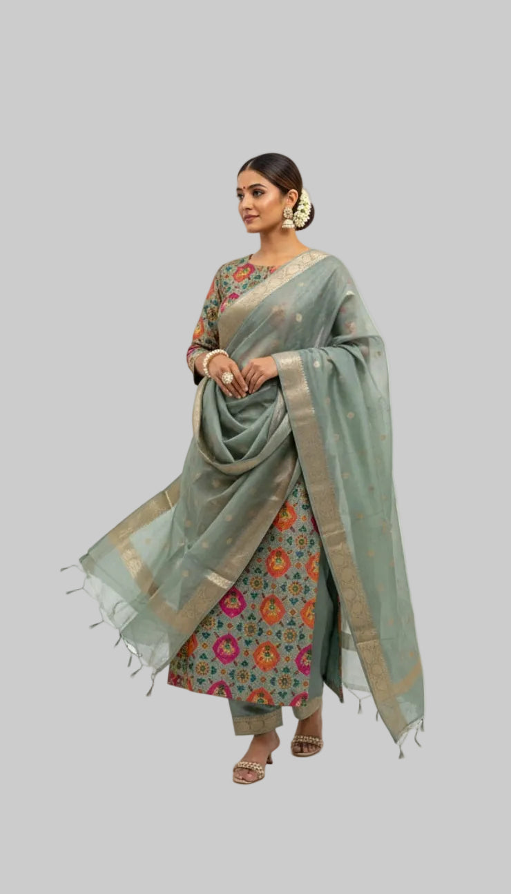 Elegant Sea Green Embroidered Kurta Set with Dupatta
