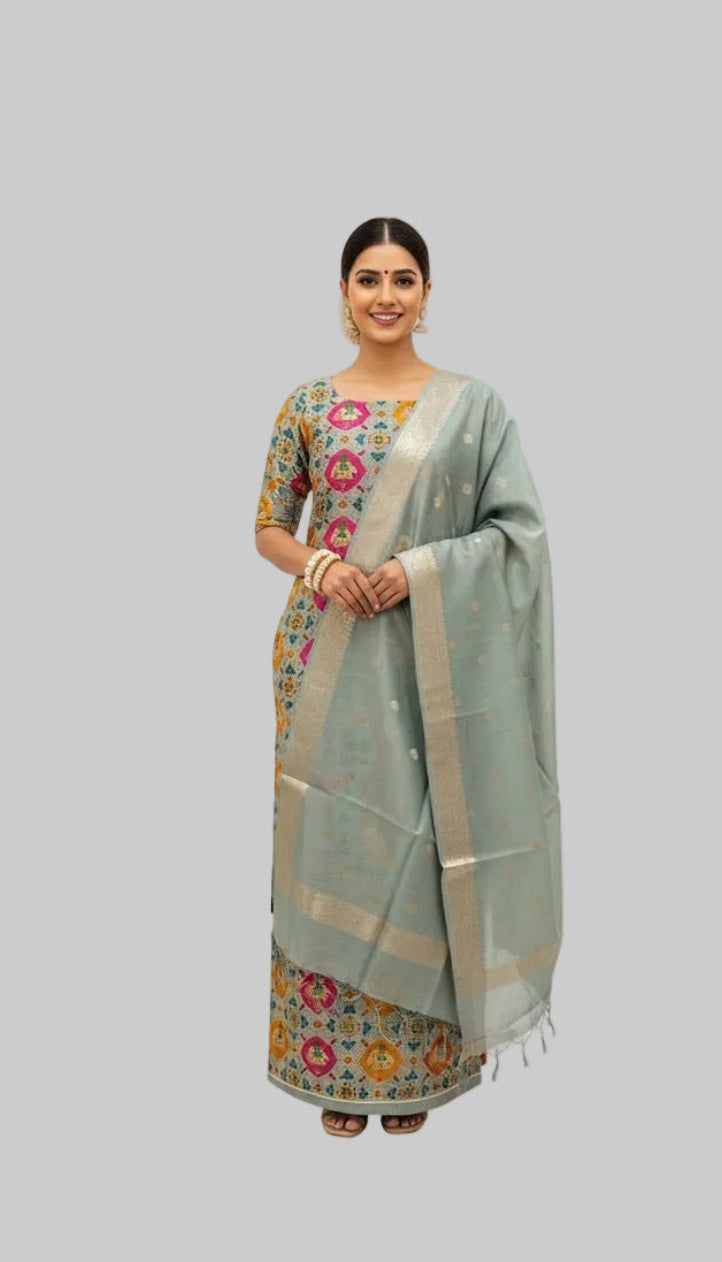 Elegant Sea Green Embroidered Kurta Set with Dupatta