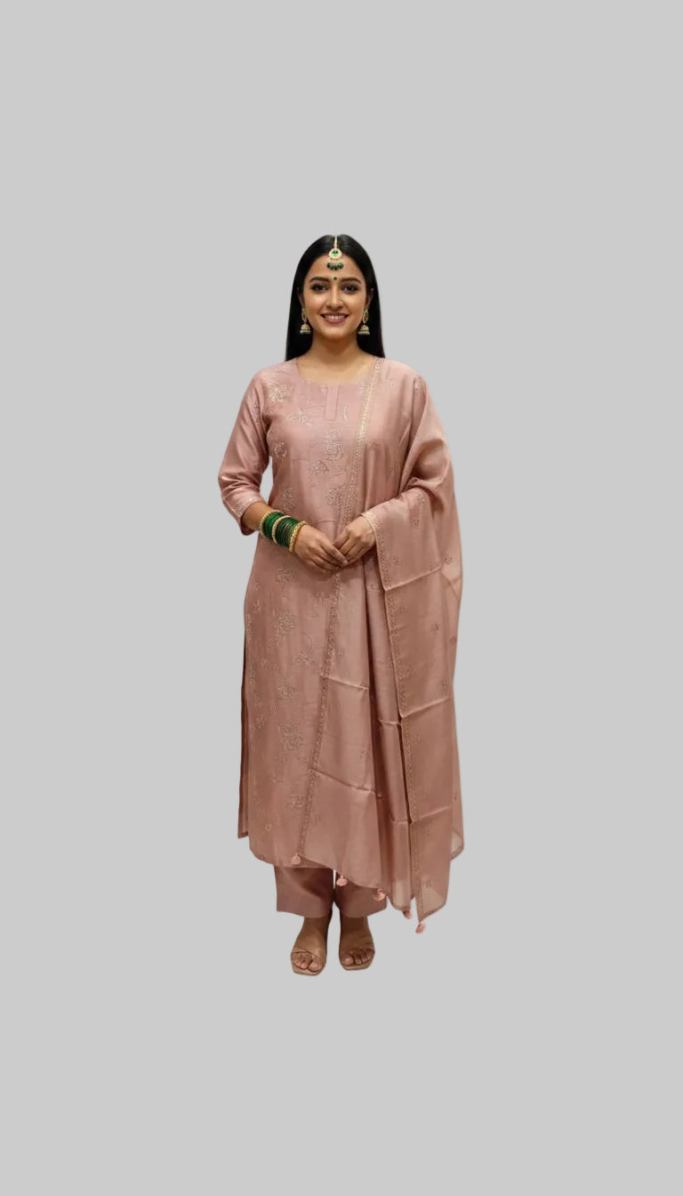 Blush Pink Embroidered Suit Set with Graceful Dupatta