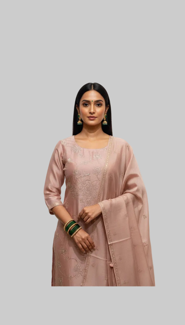 Blush Pink Embroidered Suit Set with Graceful Dupatta