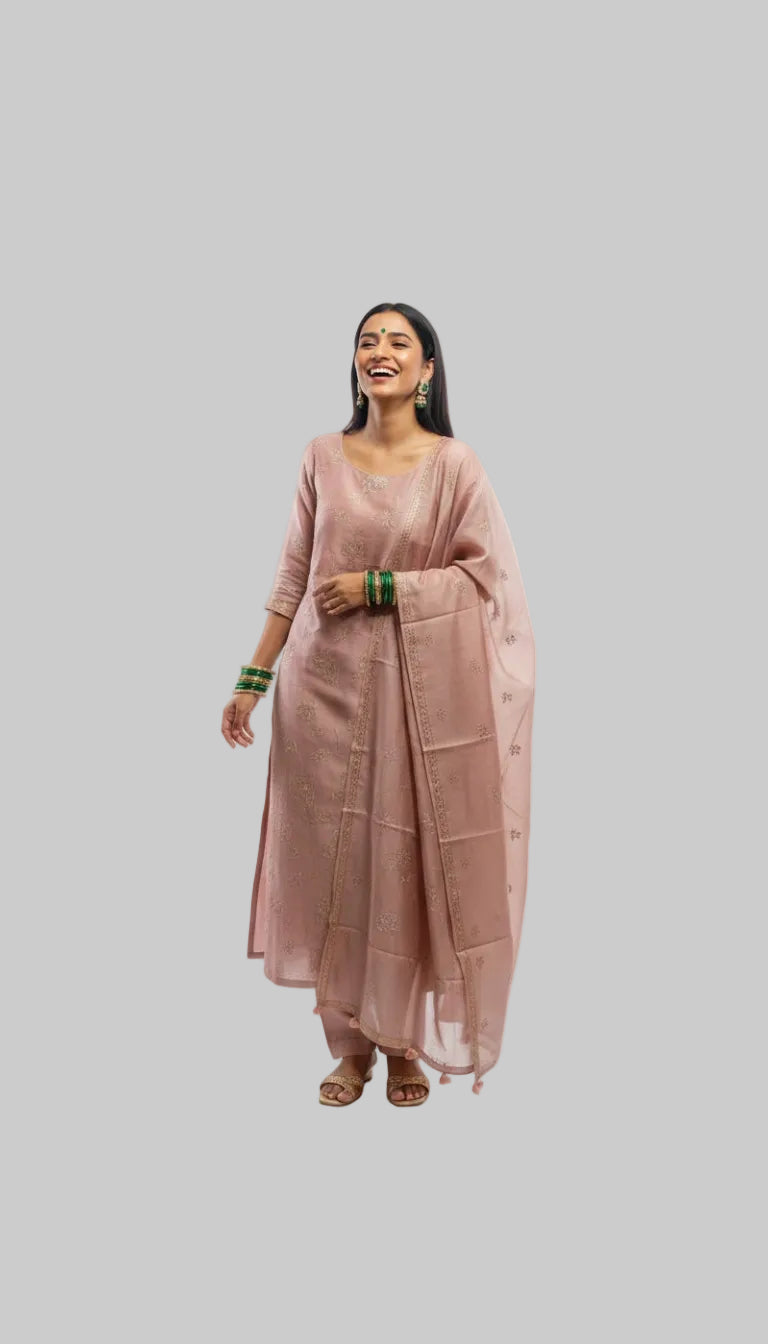 Blush Pink Embroidered Suit Set with Graceful Dupatta