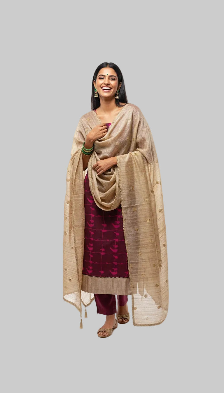 Elegant Magenta Kurta Set with Beige Dupatta