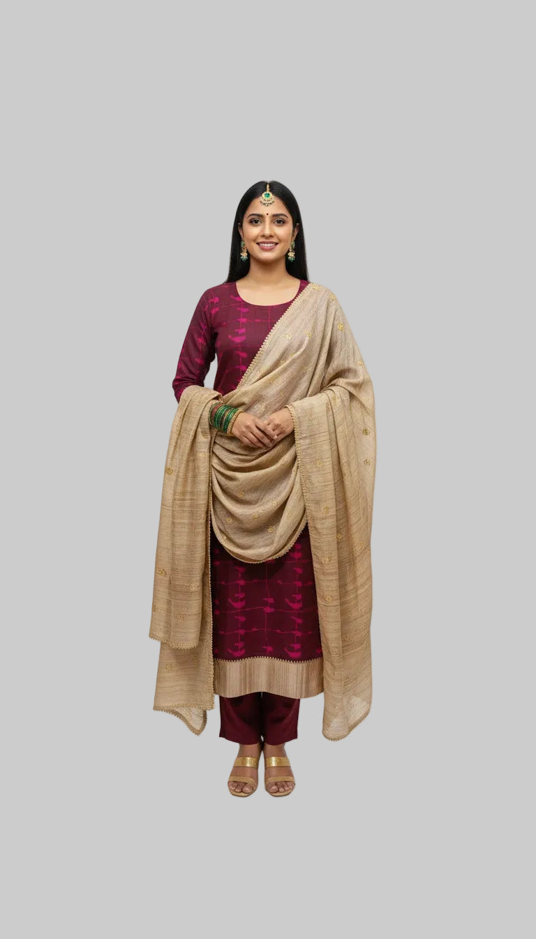 Elegant Magenta Kurta Set with Beige Dupatta