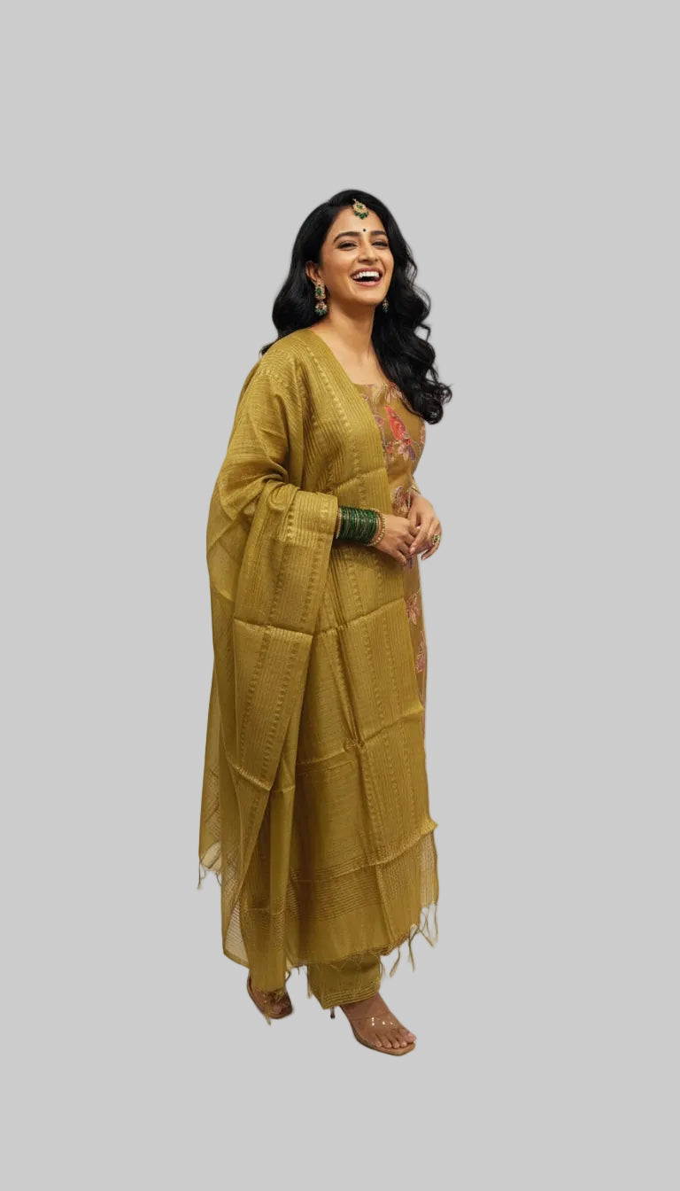 Elegant Mustard Printed Kurta Set with Dupatta