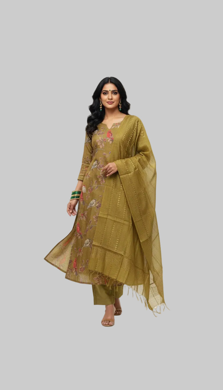Elegant Mustard Printed Kurta Set with Dupatta