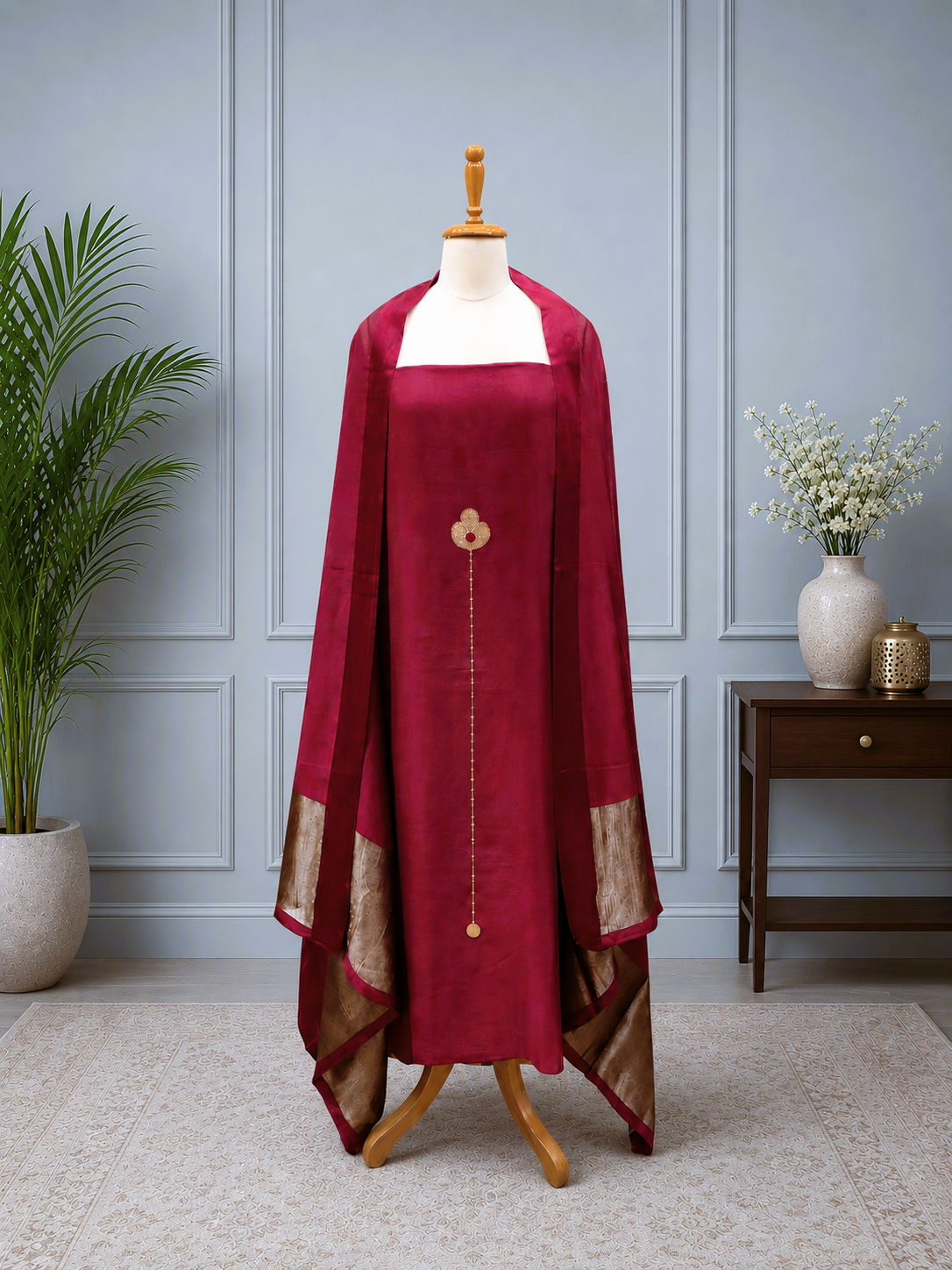 Wine Malwari Soft Silk Kurta Set with Dupatta