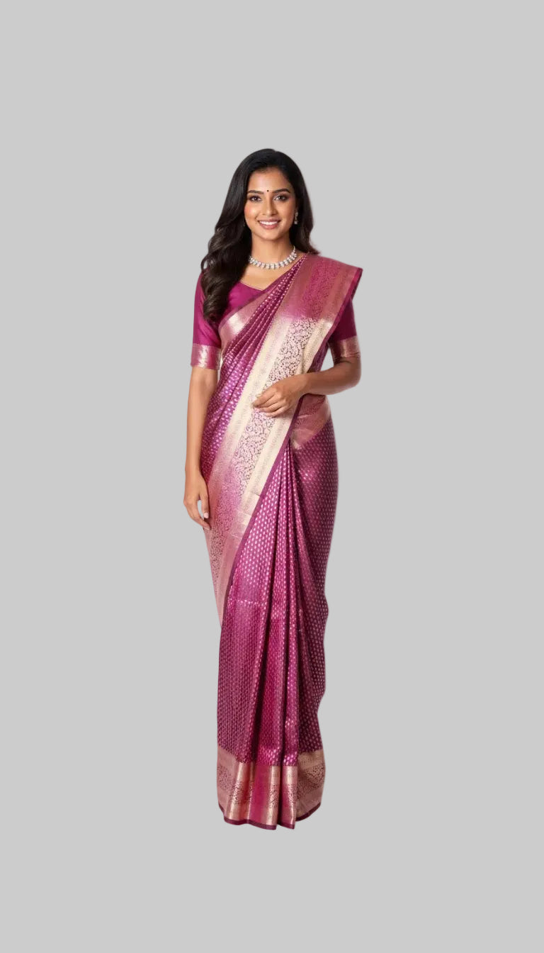 Purple Kancheepuram Pure Pattu Saree with Copper-Gold Sona Rupa Weaving