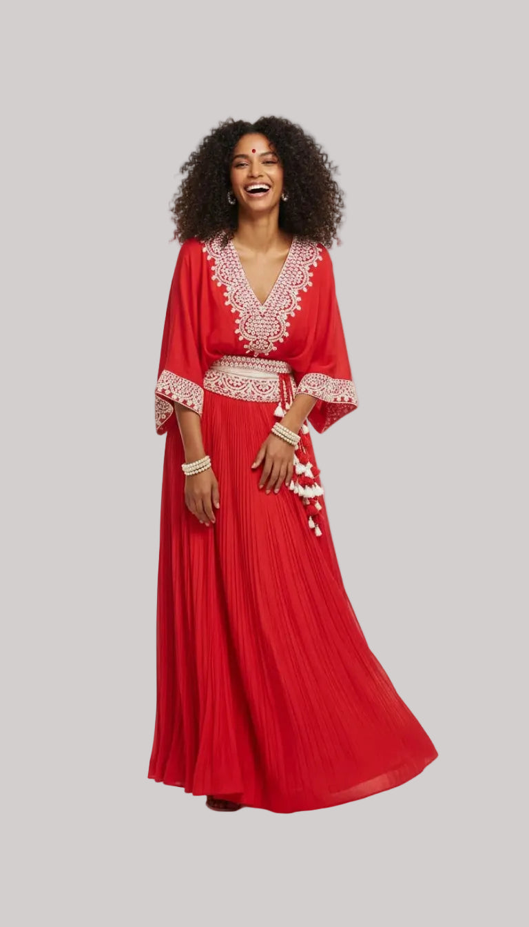 Rani Pink Embroidered Pleated Lehenga Set