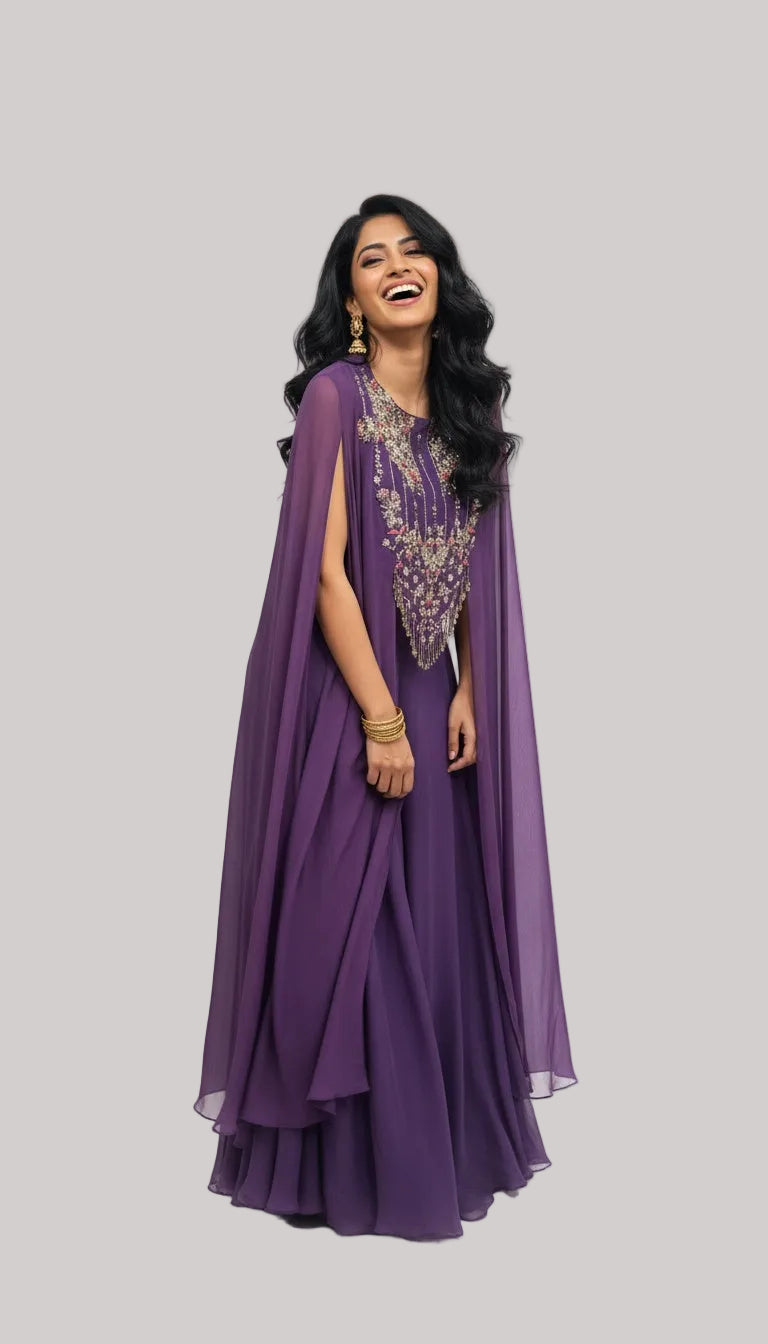 Royal Purple Embellished Cape with Sharara Set