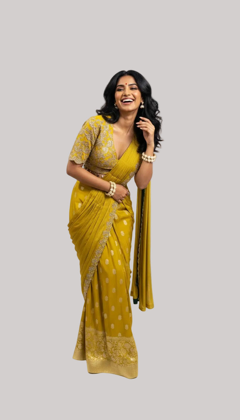 Mustard Yellow Embellished Saree Set