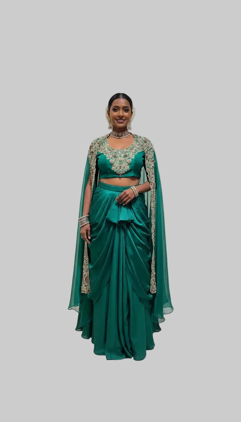Emerald Green Silk Cape Set