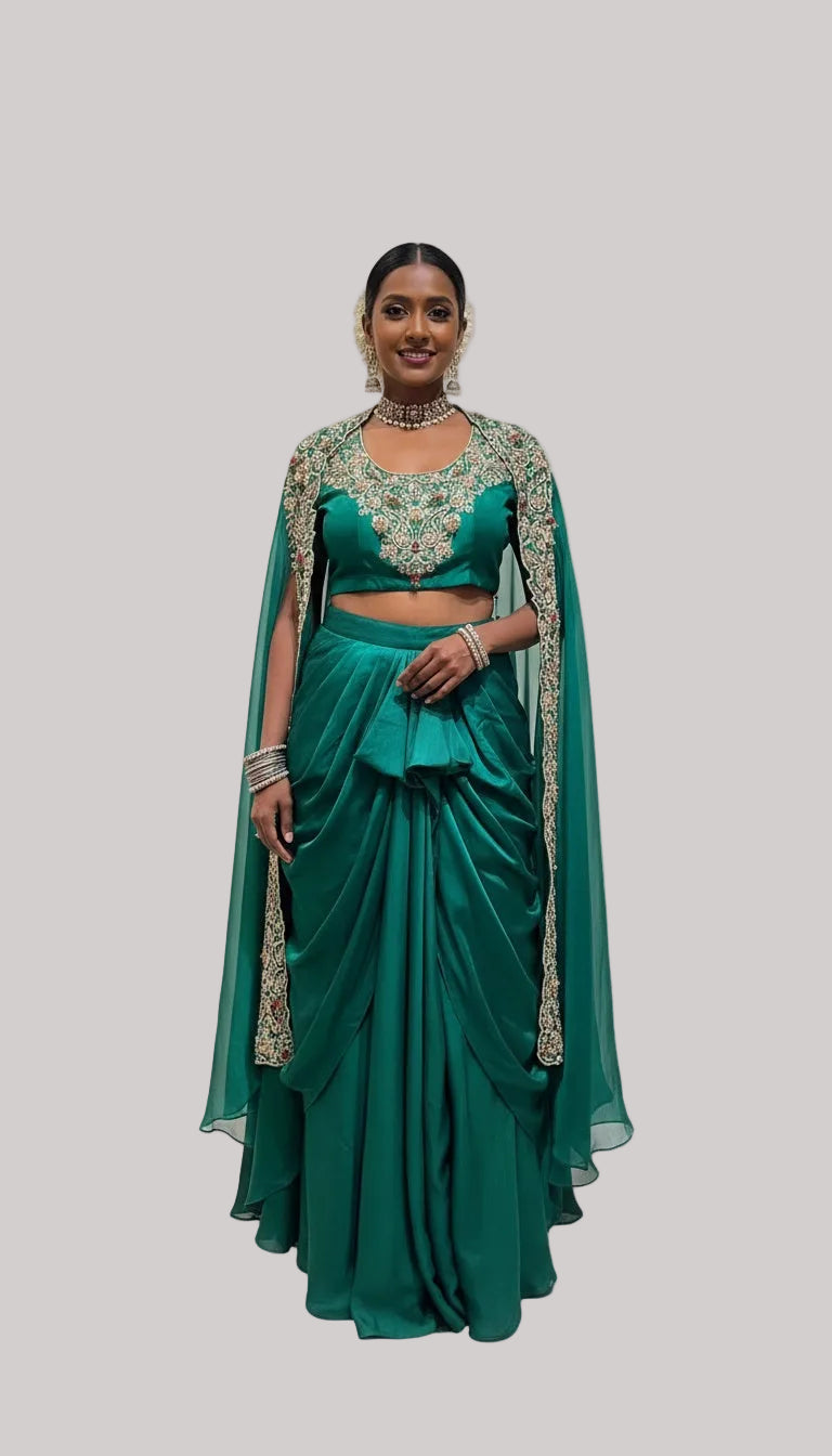 Emerald Green Silk Cape Set