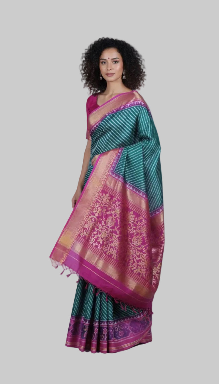 Green Single Patola Silk Saree