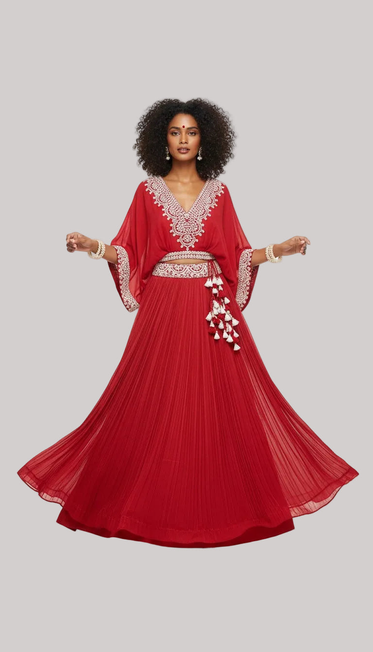 Rani Pink Embroidered Pleated Lehenga Set