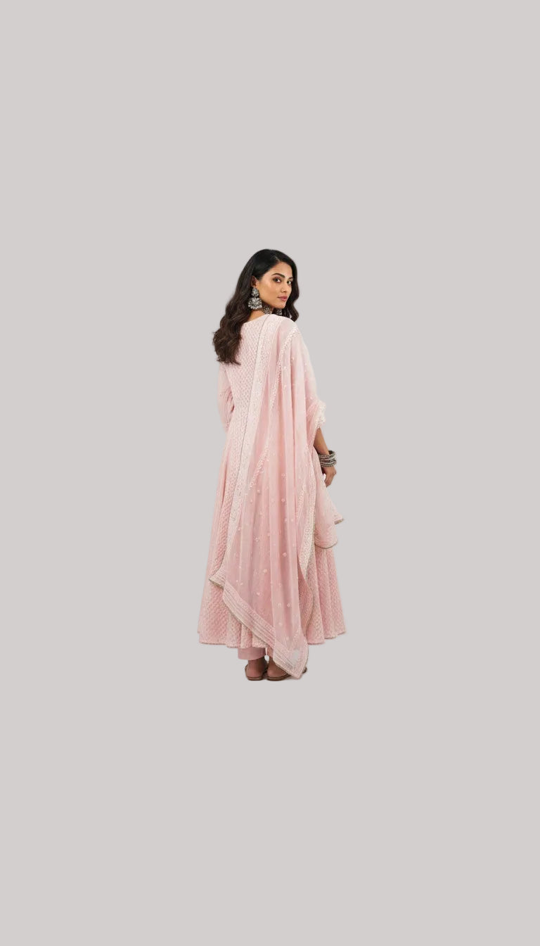Blush Pink Silk Suit Set with Embroidered Details