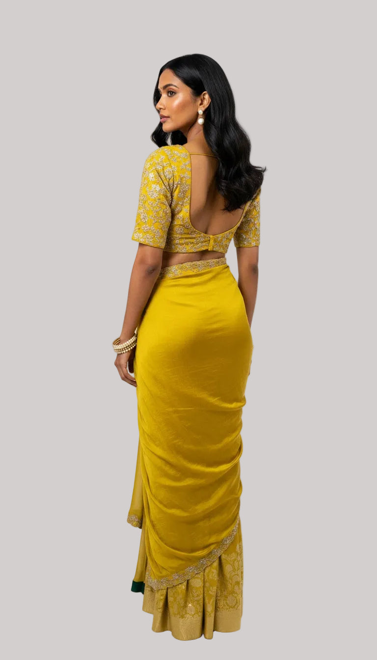 Mustard Yellow Embellished Saree Set