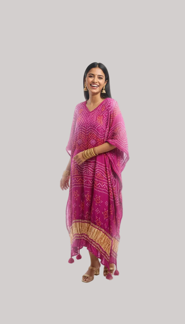 Magenta Bandhani Kaftan