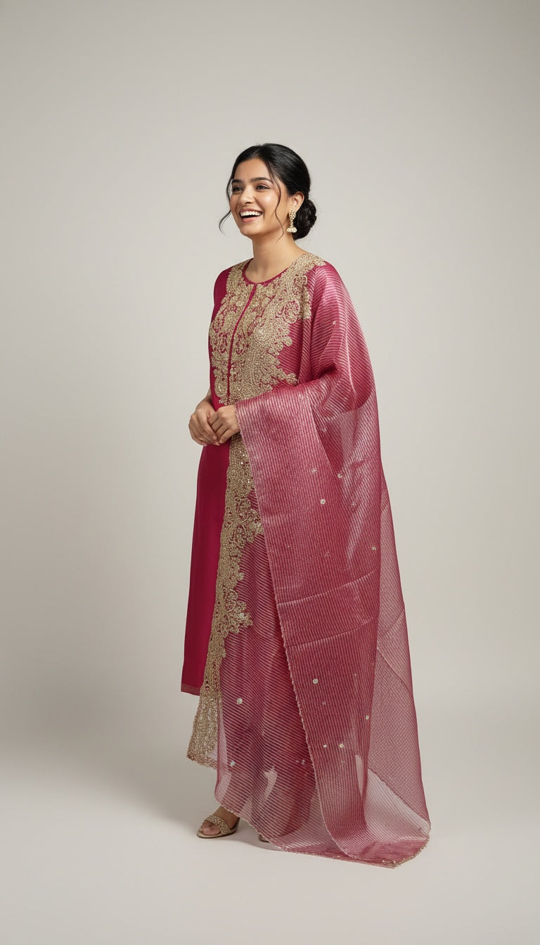 Rani Pink Silk Embroidered Suit Set