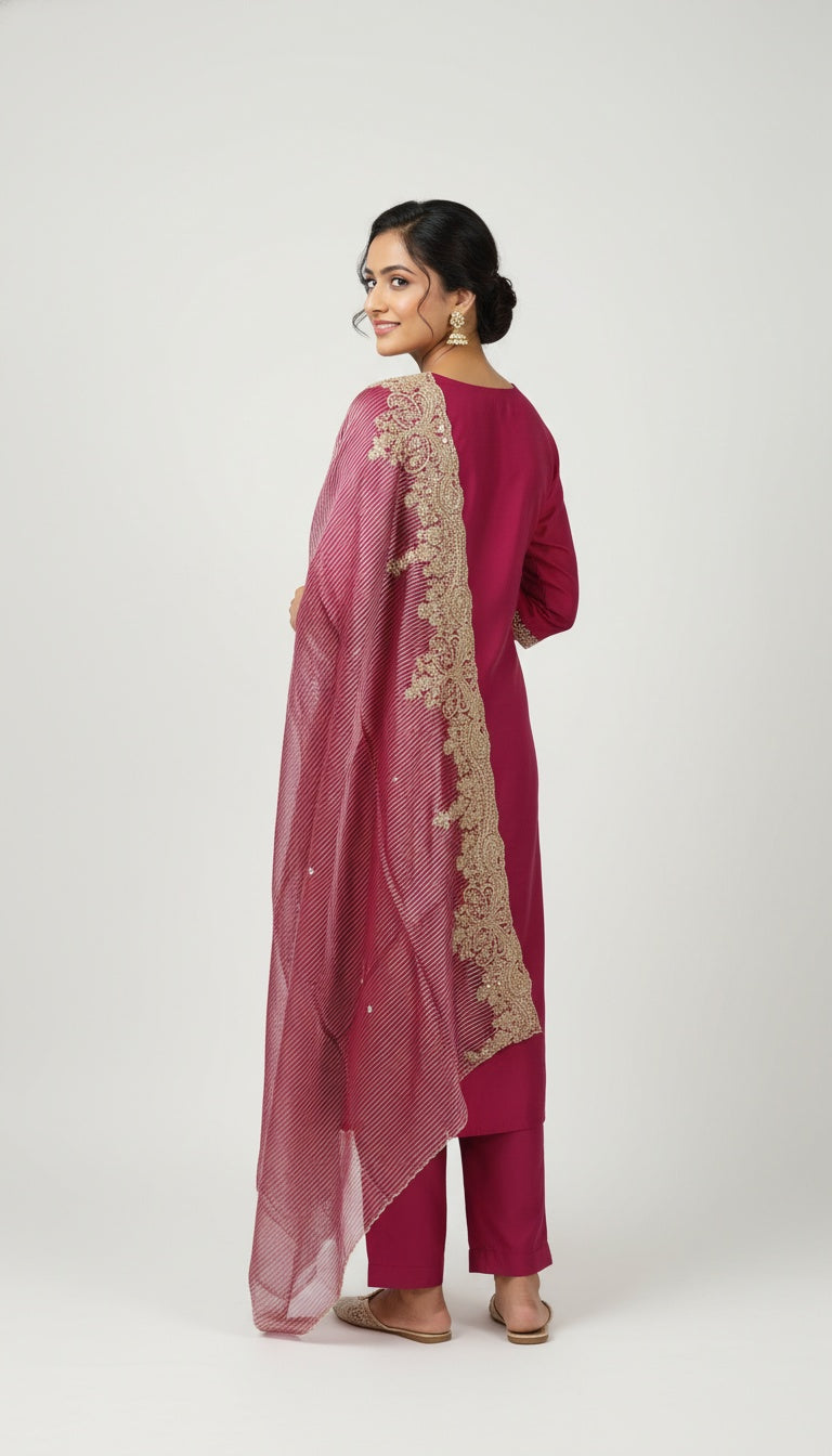 Rani Pink Silk Embroidered Suit Set
